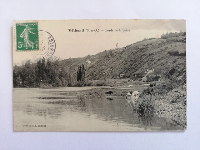 cpa Written in 1908 VETHEUIL Bords de la SEINE Washer Laundry Ed. Petithomme