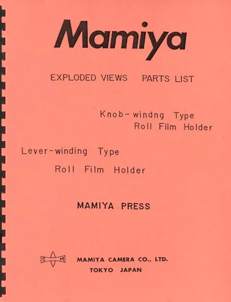 Mamiya Press Roll Film Holders Exploded Views & Parts Manual for Repair Reprint