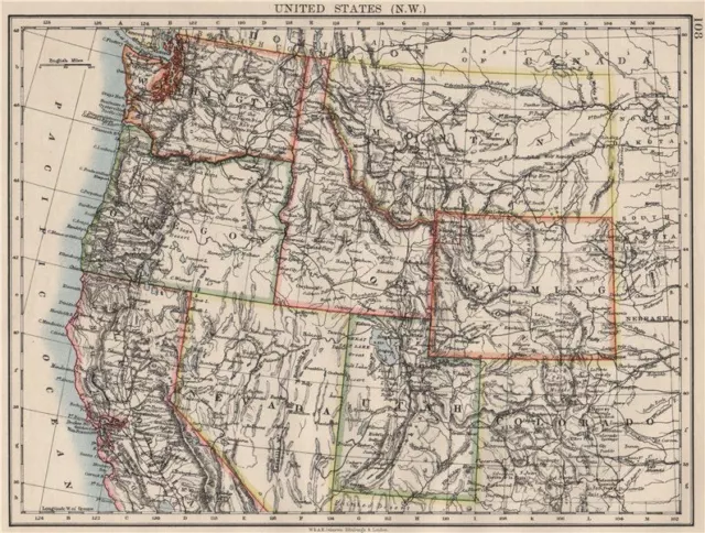 USA NORTH WEST. Washington Oregon ID MT WY Utah Nevada CA.JOHNSTON 1900 map