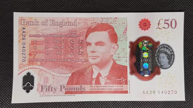 RARE AA29 040270 Alan Turing £50 Fifty Pound Note 1st Edition MINT CONDITION