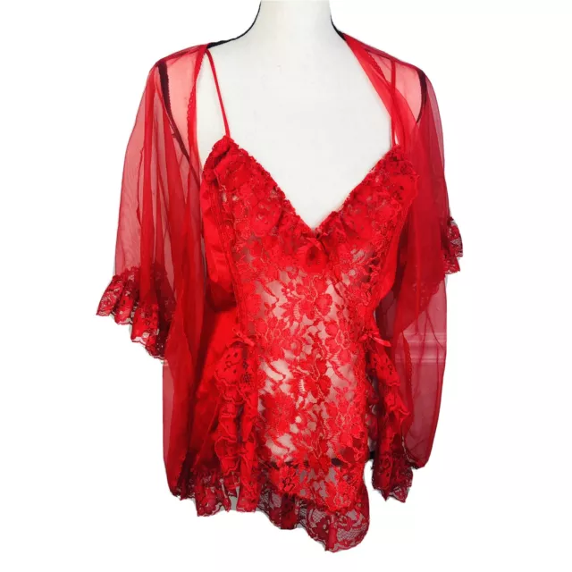 Vintage 80s Alana Gale Intimates Teddy red large Lace set lingerie peignoir Sexy