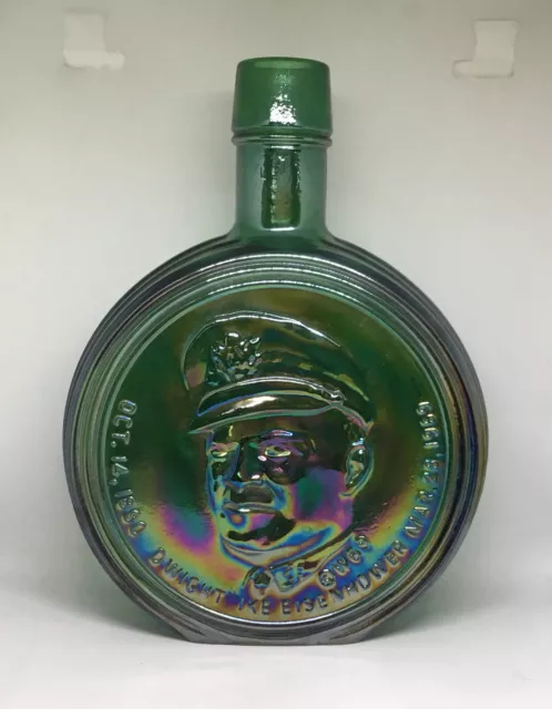 Antique WHEATON Green Carnival Glass Bottle 1st Edition Dwight Ike Eisenhower
