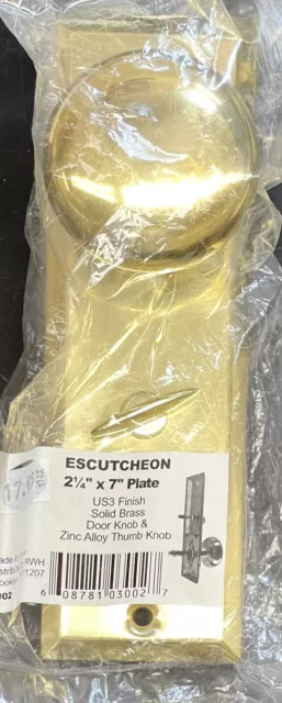 Escutcheon Plate 2-1/4”x7” w/ Solid Brass Door Knob & Zinc Alloy Thumb Knob