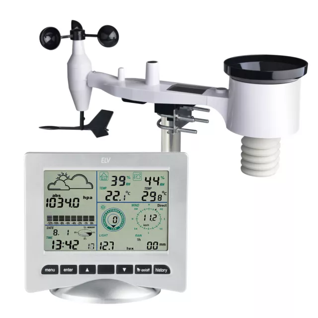 ELV Funk-Wetterstation WS3080, inkl. Kombi-Solar-Außensensor (868 MHz) und PC-Au