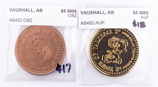 $5 2005 Vauxhall, Alberta AB452 AuP & CBZ Canadian Municipal Tokens