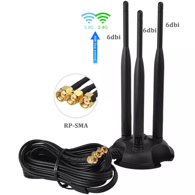 L13D Wifi Antenne 2.4G 5.8G 3x 6dBi RP-SMA Câble Adaptateur Avec Aimant Pied 3M
