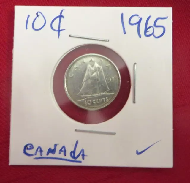 Canada 1965   Dime 10 Cents - Coin  .800 Silver Queen Elizabeth II