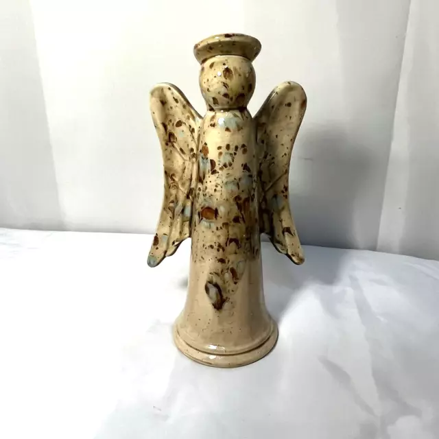 Handmade Pottery Ceramic Angel Figurine Signed By Artist Folk Angel
