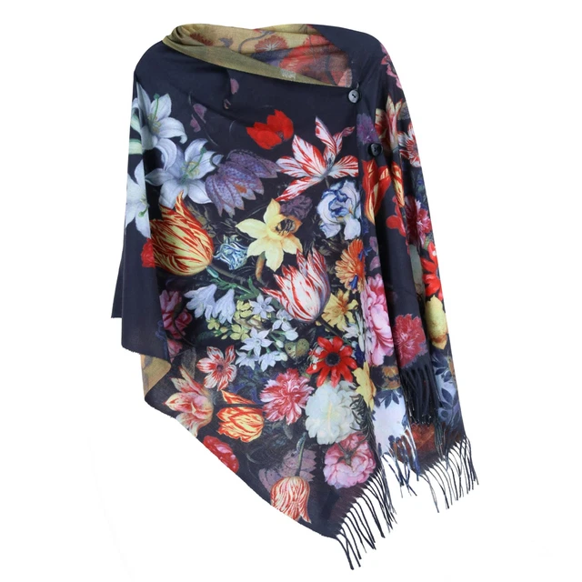 New The Magic Scarf Company Women's Reversible Sueded Floral Art Print Button