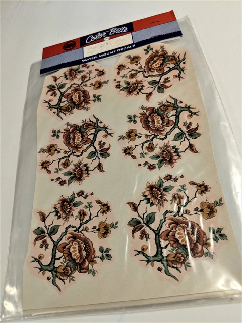 Calcomanías de cerámica de colección color británico tobogán de agua marrón coral flores tallos verdes