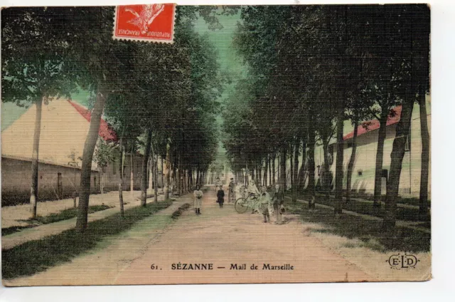 SEZANNE - Marne - CPA 51 - le mail de Marseille - carte toilée couleur