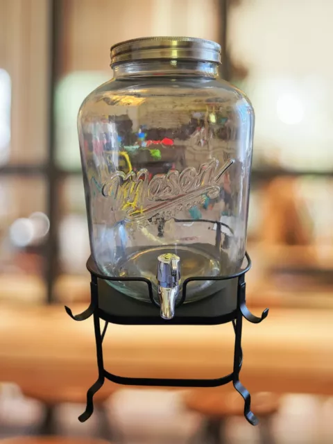 Glass Drink Dispenser 3 Gallon Mason Jar Cold Beverage Dispenser With Stand NEW