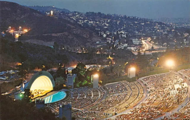 Hollywood CA California Bowl At Night Union Pacific Railroad Vintage Postcard
