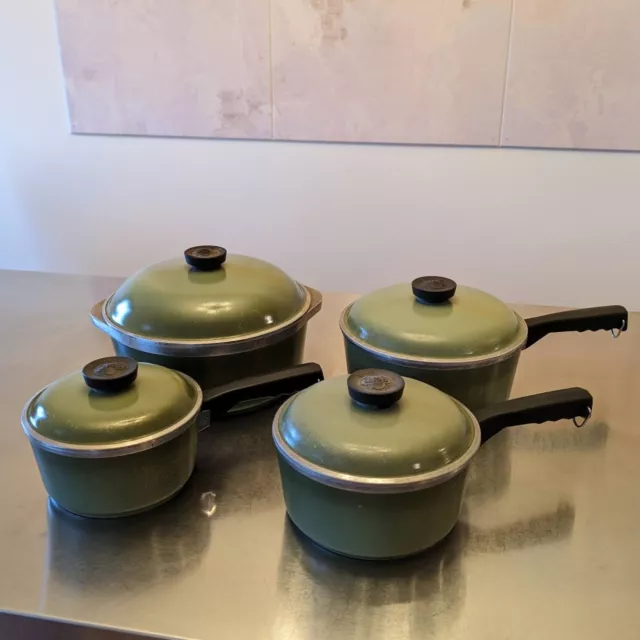 (Set Of 8) Club Aluminum Avocado Green Pots Pans Dutch Oven Sauce 1970s w/ Lids