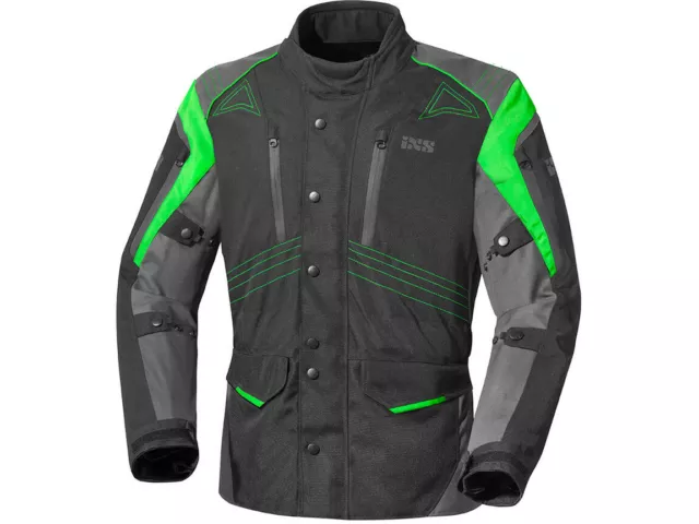 iXS Textiljacke Tarel | Schwarz-Grün-Grau | Motorradjacke aus Polyester