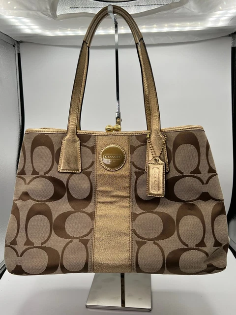Authentic Coach Signature Kisslock Satchel Shoulder Bag Purse Tote