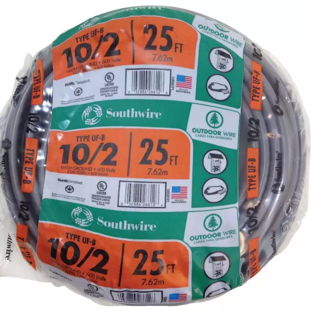 Southwire 25 Ft. 10 AWG 3-Conductor UFW/G Electrical Wire 13056721 Southwire