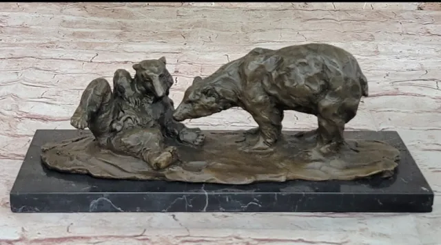 Handmade Wildlife Sculpture: Miguel Lopez`s Mother Bear & Cubs Bronze Figure