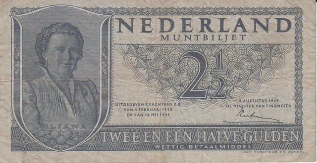 Billet Pays-Bas Nederland 2 1/2 Gulden 1949 Billet Pays-Bas Nederland 2 1/2 Gulden 1949