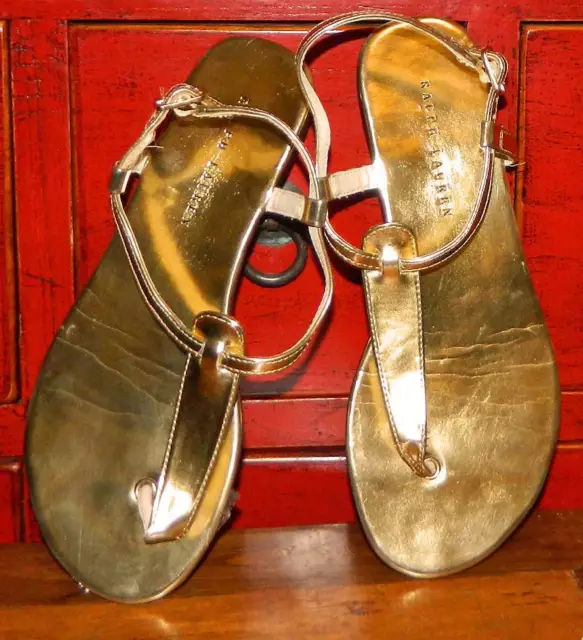 VINTAGE Ralph Lauren Resort Gold Glam Breezy Designer Sandals Size 2 EUR 32.5