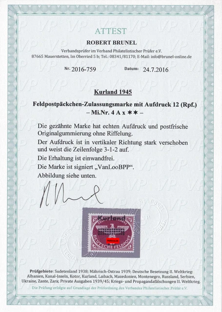 Kurland 1945: Feldpost MiNr. 4 A x, postfrisch