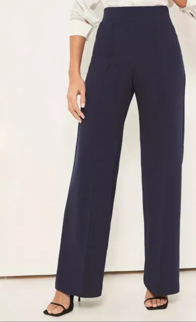 NWOT Blue Wide Leg Pull On Dress Pants Size L Classy Office High Rise