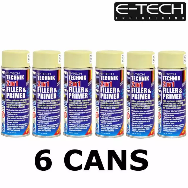 6x E-Tech Technik 2-in-1 Filler & Primer Car Body Repair Paint Undercoat 400ml