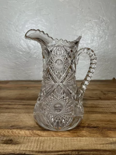 EAPG Martec  Blown Crystal Glass Tankard Pitcher  By Mckee 9.5" H Pinwheel