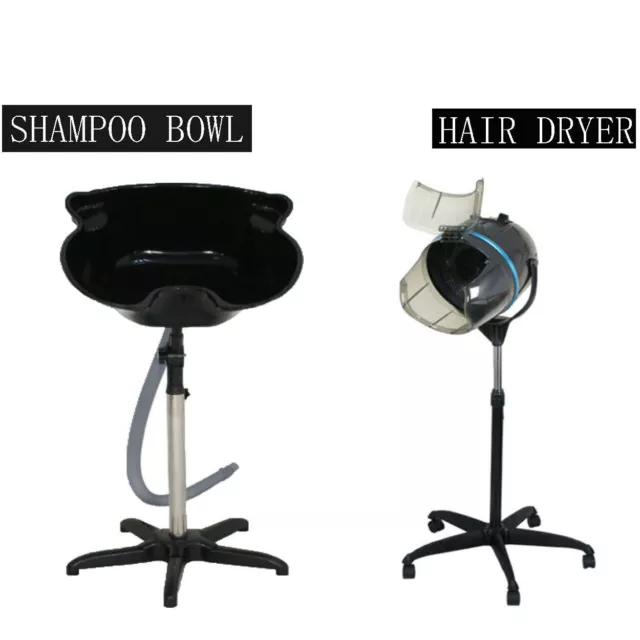 Professional Hooded Hair Bonnet Dryer Adjustable Stand + Shampoo Bowl Deep Basin