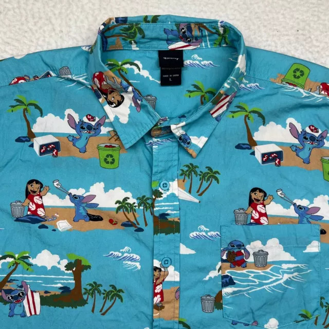 DISNEY LILO & Stitch Shirt Mens Size Medium Blue Hawaiian Camp Button ...