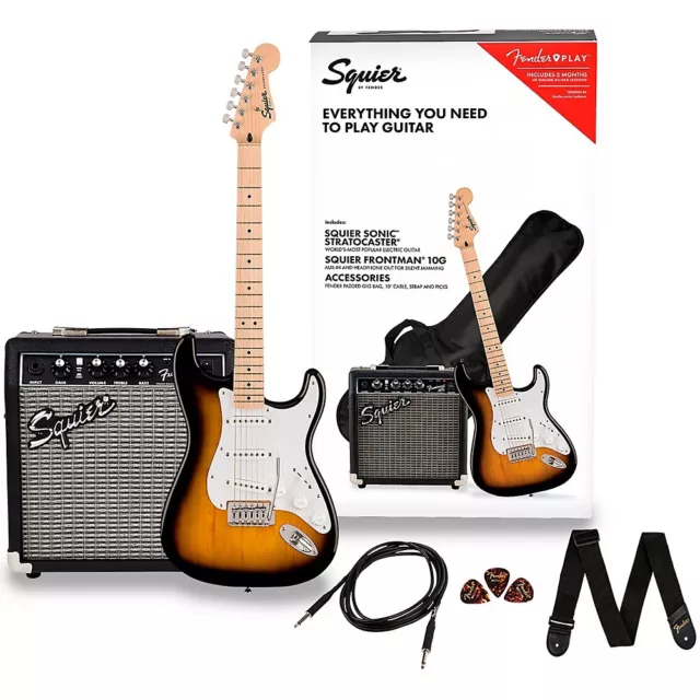 Squier Sonic Stratocaster Guitar Pack with Fender Frontman 10G Amp sunburst Squier Sonic Stratocaster Guitar Pack with Fender Frontman 10G Amp sunburst