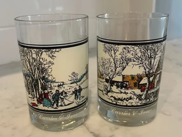 Set of 2 Vintage Arby's Collector's Series 1978 Currier of Ives Glasses 2,4