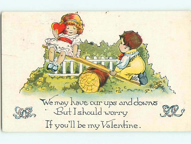 Divided-Back valentine GIRL WITH HEART UP IN AIR ON TEETER TOTTER r4052