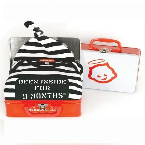 Oh Baby London been inside da 9 mesi nero babygrow & bavaglino set regalo SENZA SCATOLA