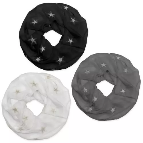 Bufanda Tubo Estrellas de Brillo Pañuelo Mujer Invierno Otoño Gris Blanco Negro