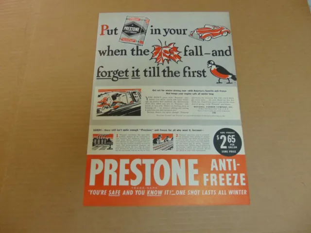 1946 PRESTONE ANTI-FREEZE You're Safe and You Know It art print ad