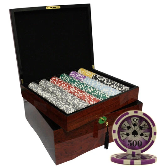Mrc Poker 750Pcs 14G High Roller Poker Chips Set High Gloss Wood Case