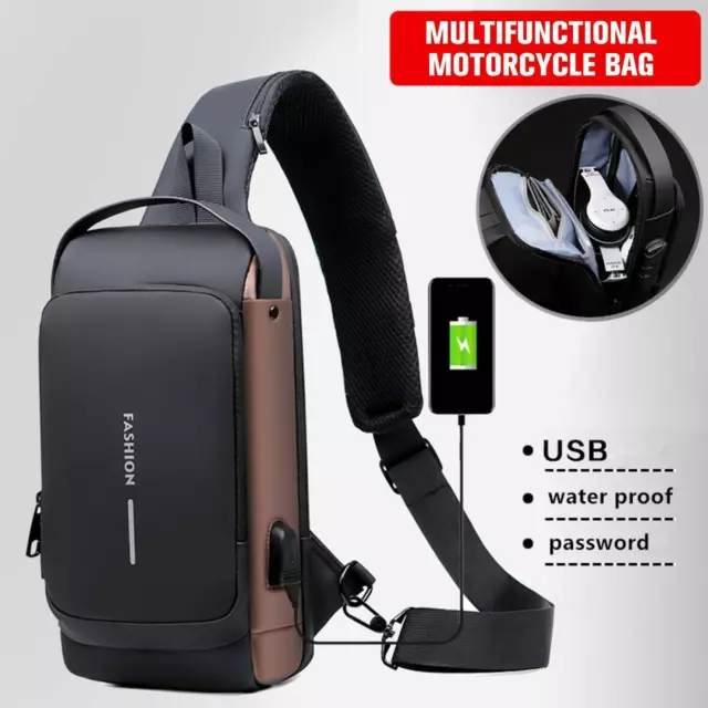 Men's Sling Backpack Waterproof Anti-theft Shoulder Crossbody Chest Bag USB Port