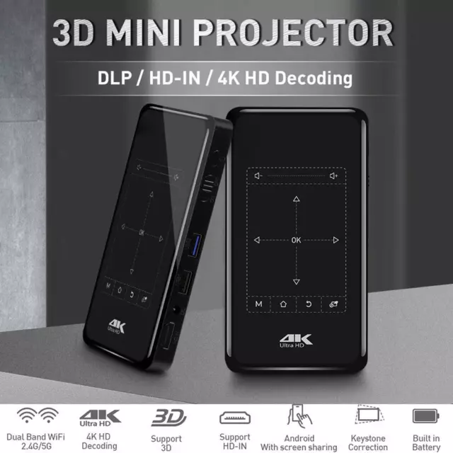 4K Smart DLP Mini Projektor Android WiFi Bluetooth 8G Heimkino S7 New G7W5