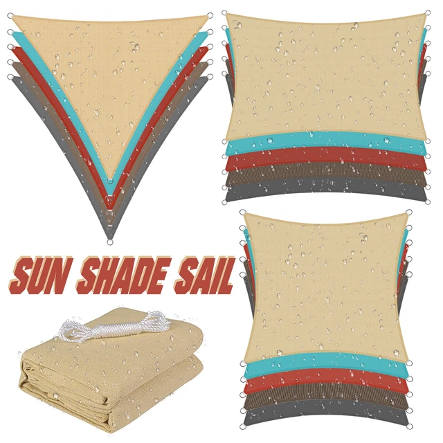Heavy Duty Waterproof Sun Shade Sail Rectangle Triangle 180GSM 95% UV Block