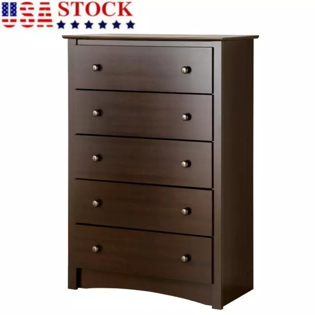 Bedroom Storage Tall Dresser Chest 5 Drawer Cabinet Wood Furniture Living Room A