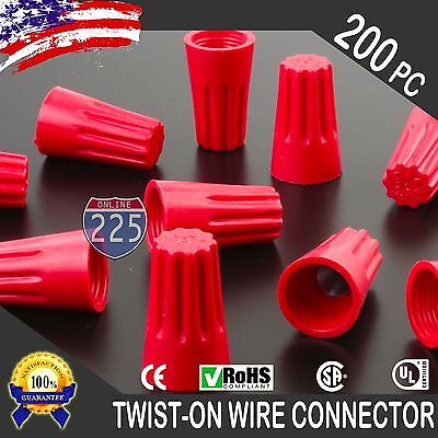 (200) Red Twist-On Wire Connector Connection nuts 18-10 Gauge Barrel Screw US