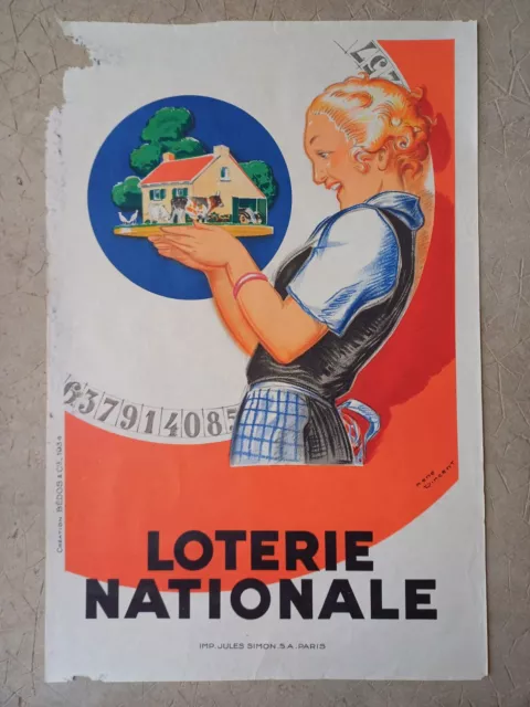 Affiche ancienne/original poster Loterie Nationale France 1934 - René Vincent