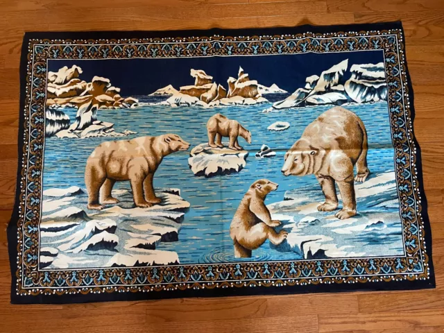 Vintage Polar Bear Tapestry Wall Hanging, Approx 57"x38" - Boho Cabin Lodge Art