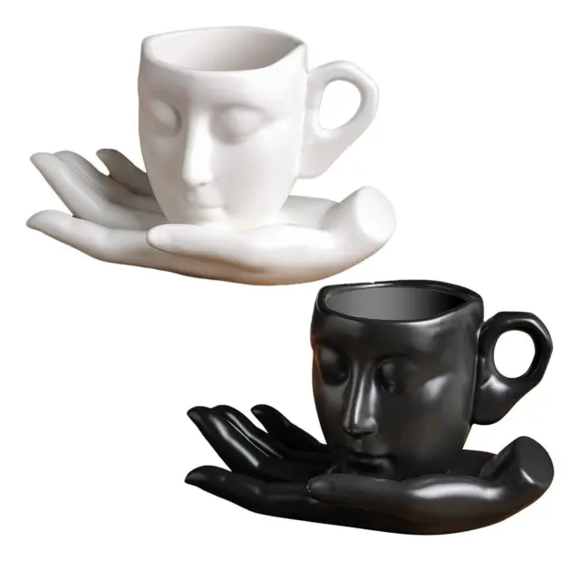 Ceramic Milk Mug Coffee Cup with Saucer Set Novelty Human Face Shape Mug for