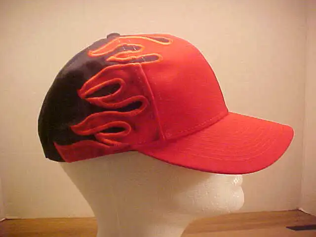Red and Back Flames, BALL CAP Adjustable Back, Embroidered Trucker Hat, Vintage