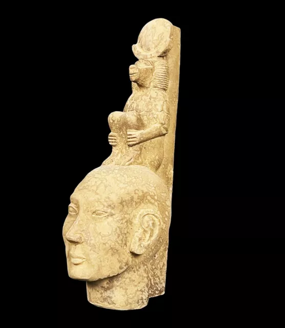Unique Large Egyptian Baboon (Egyptian God of wisdom ) holding Pharaoh's Head