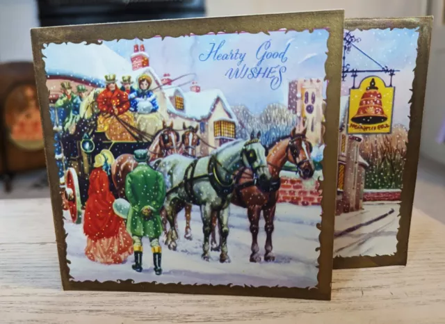 Vintage 1950's Crinoline Horse Carriage Snow Christmas Greeting Card (EB3593