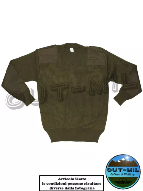 Maglia Maglione scollo a V in lana con toppe originale militare Italiano usato