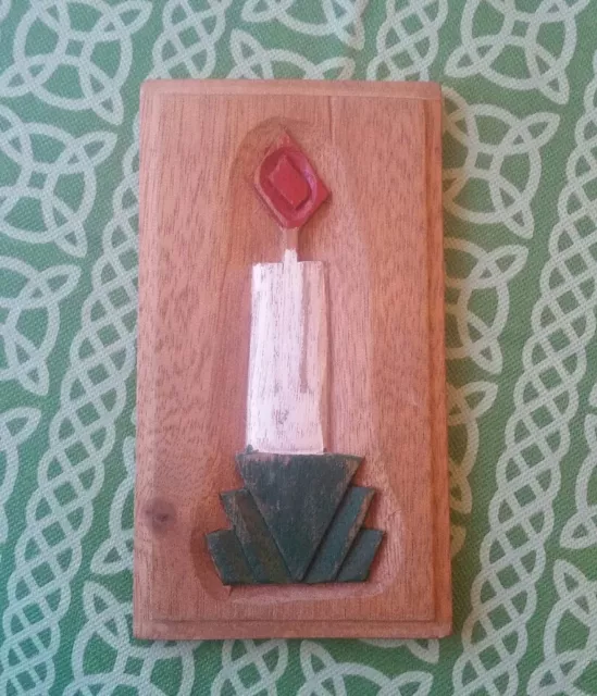 Hand Carved Christmas Style Candle Wooden Plaque Made in Philippines Free Ship